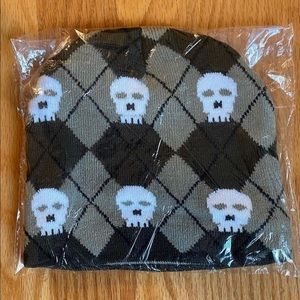 Skull Argyle Knit Beanie One Size